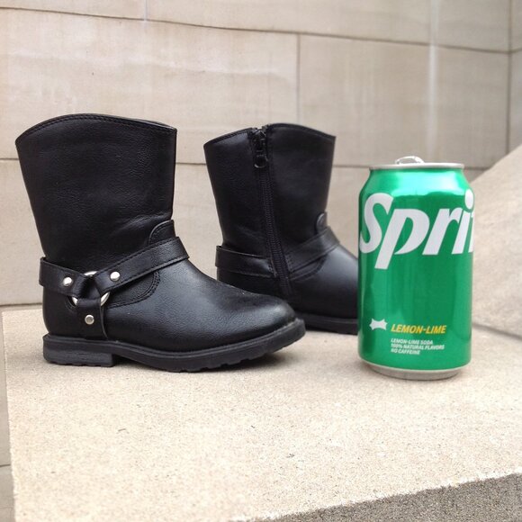 Cat & Jack Black Boots Size 8 w Side Strap+ Metal Silver Ring - Picture 4 of 16